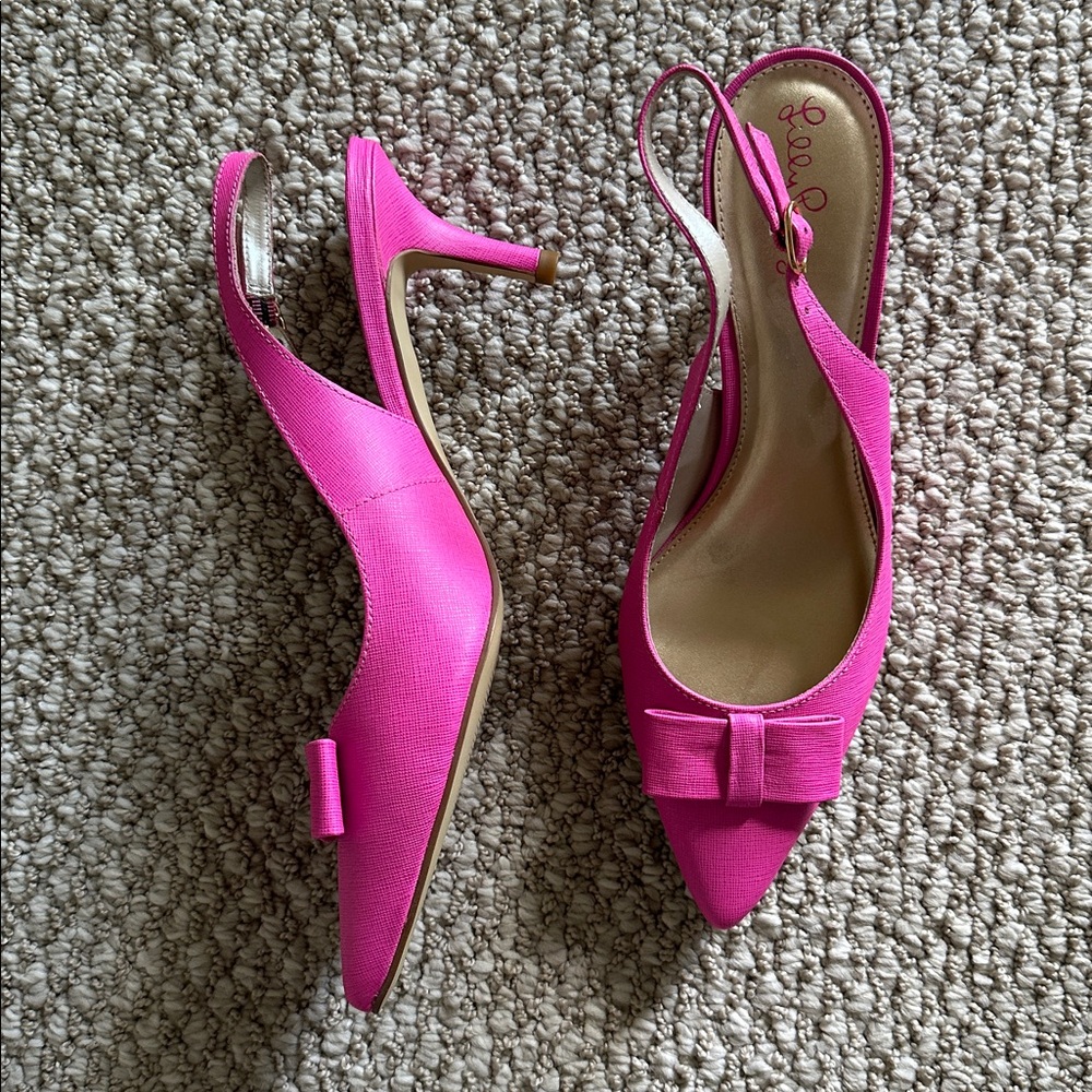Lilly Pulitzer Pink Slingback Heels with Bow. NEW - Picture 2 of 3